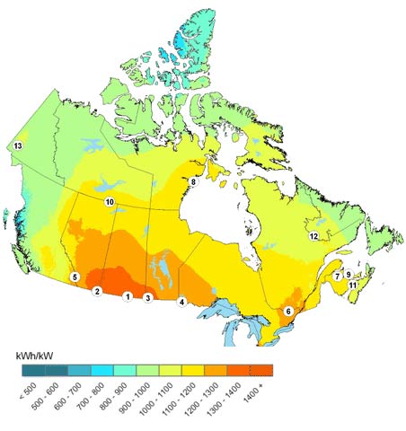 Cartes d’ensoleillement et du potentiel d’énergie solaire photovoltaïque du Canada
