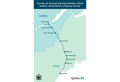 Dévoilement du tracé du futur corridor de recharge électrique entre le Québec et le Maine