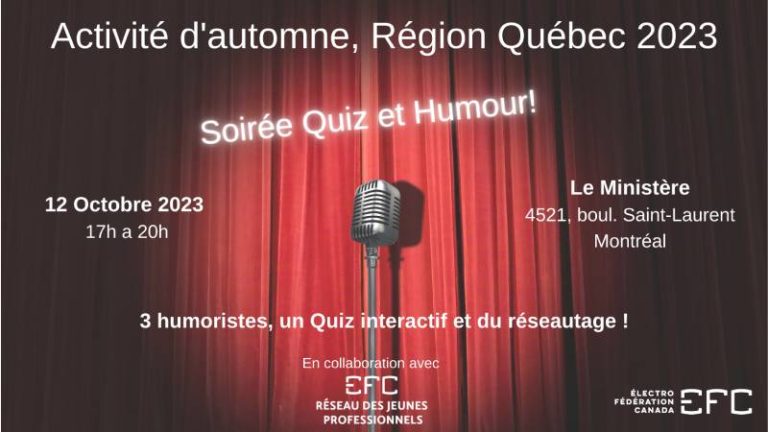 Joignez-vous à nous pour une soirée humoristique et stimulante lors de l’Activité d’automne du Québec le 12 octobre prochain